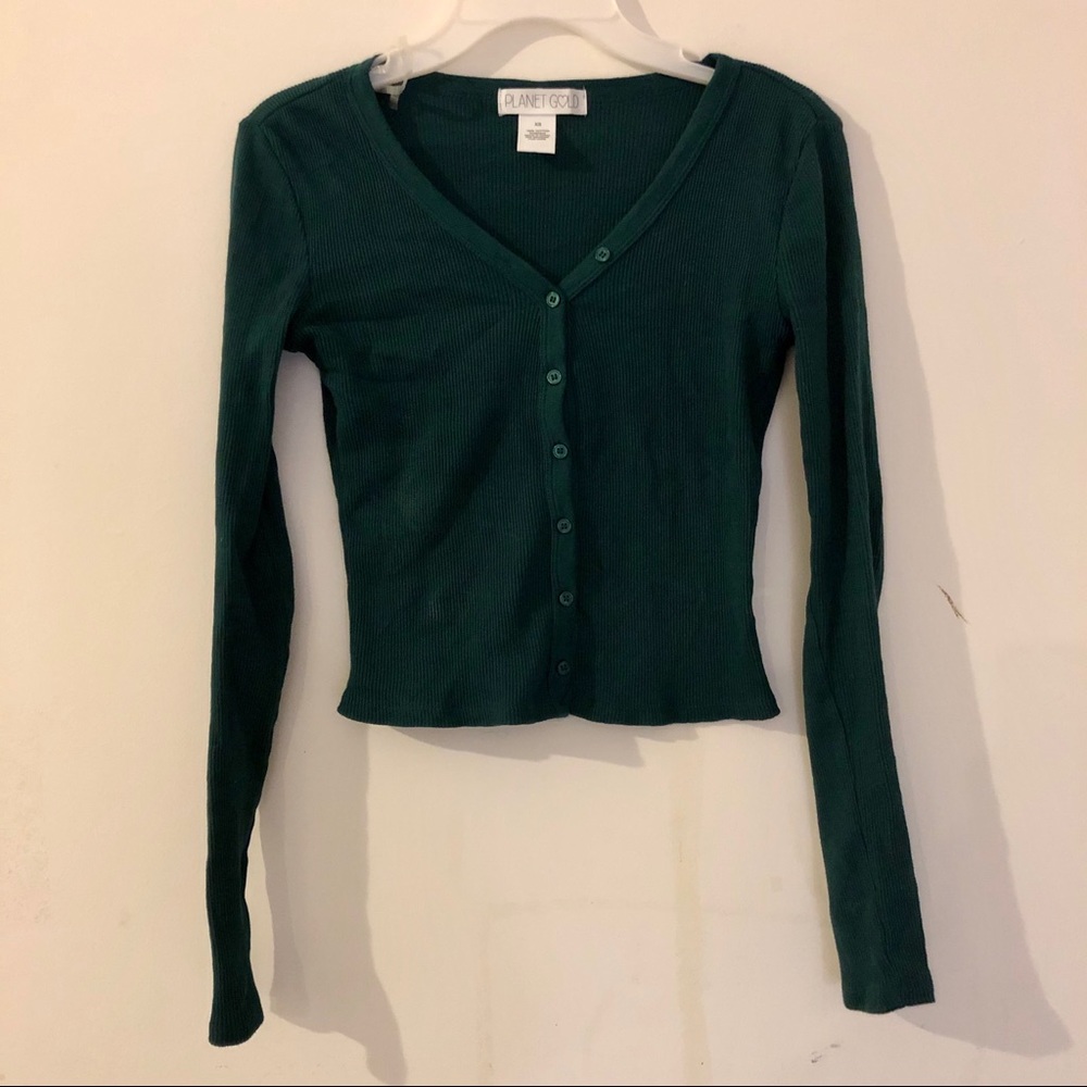 NEW Pretty Forest Green LongSleeve Button Down Top
